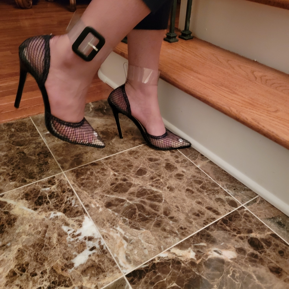 Black Mesh Ankke Strap Heels